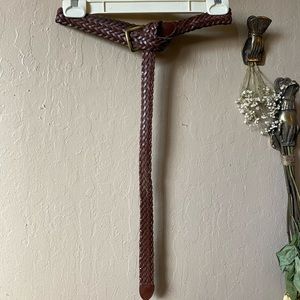 Vintage long woven belt brown leather hipster